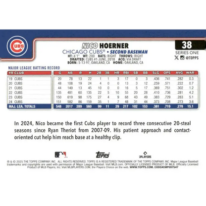 2025 Topps #38 Nico Hoerner NM-MT Chicago Cubs Baseball Card