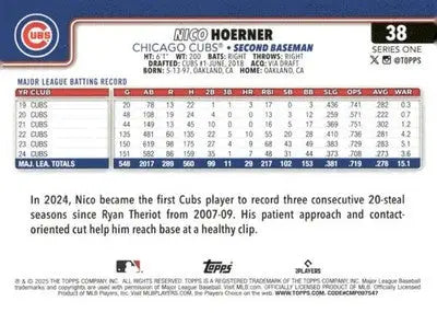 2025 Topps #38 Nico Hoerner NM-MT Cubs ID:78908 - Baseball Card Single