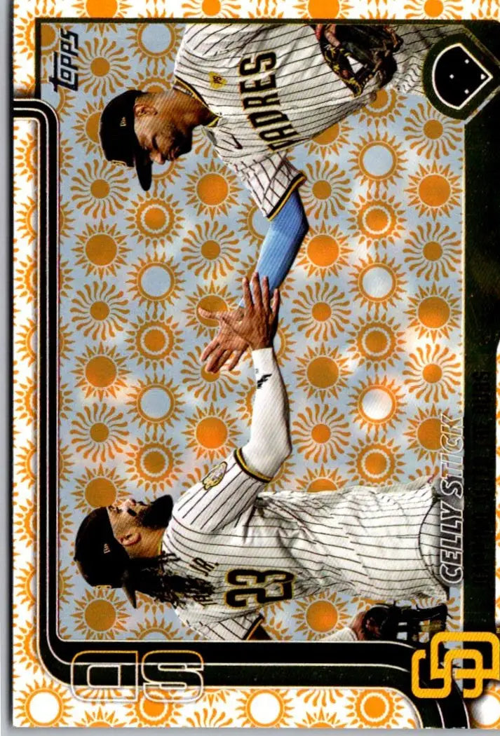 Baseball card featuring player with Celly Stick from 2025 Topps Dubs Holiday collection