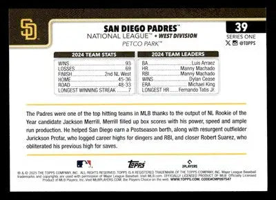 2025 Topps #39 San Diego Padres