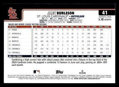 2025 Topps #41 Alec Burleson - Baseball Card Single