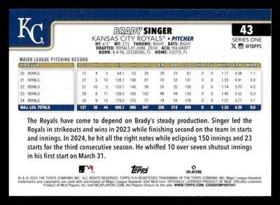2025 Topps #43 Brady Singer - Baseball Card Single