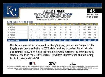 2025 Topps #43 Brady Singer - Baseball Card Single