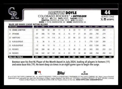 2025 Topps #44 Brenton Doyle - Baseball Card Single
