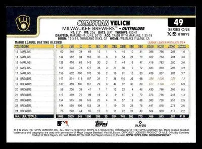 2025 Topps #49 Christian Yelich - Baseball Card Single