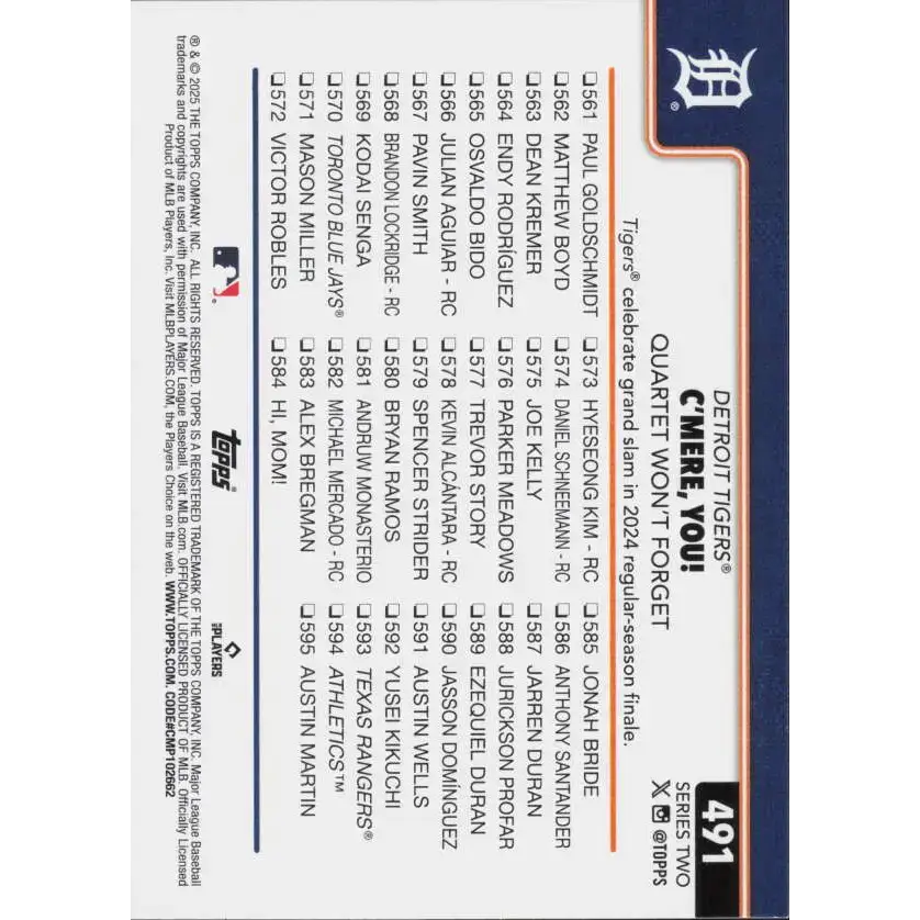 2025 Topps #491 Spencer Torkelson NM-MT Detroit Tigers Baseball Card - Baseball Card Single