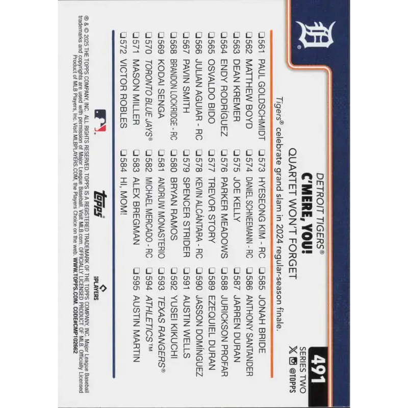 2025 Topps #491 Spencer Torkelson NM-MT Detroit Tigers Baseball Card - Baseball Card Single