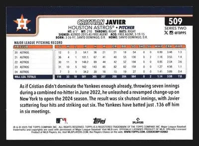 2025 Topps #509 Cristian Javier Houston Astros - Baseball Card Single