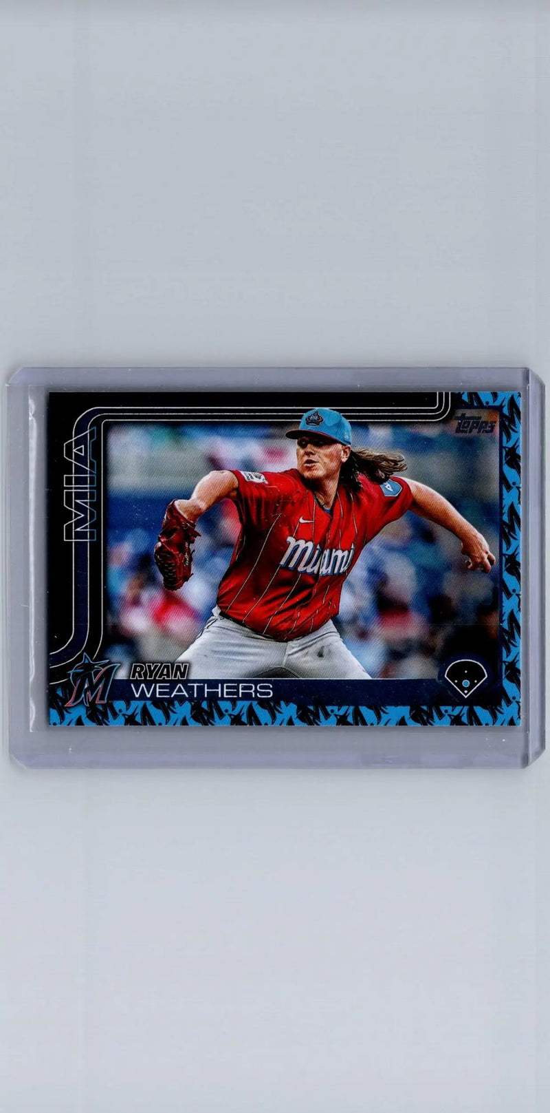 Baseball card of Ryan Weathers from 2025 Topps #539 Ryan Weathers Aqua Holo Foil