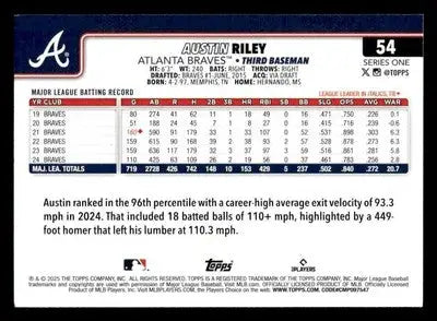2025 Topps #54 Austin Riley - Baseball Card Single