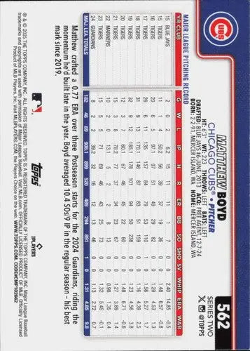 2025 Topps #562 Matthew Boyd NM-MT Cubs ID:78427 - Baseball Card Single