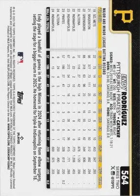 2025 Topps #564 Endy Rodriguez NM-MT Pirates ID:78429 - Baseball Card Single