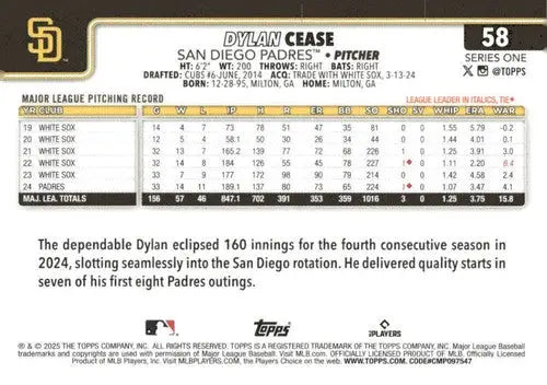Nick Gordon original gloss NM-MT baseball trading card featuring Dylan Cease stats