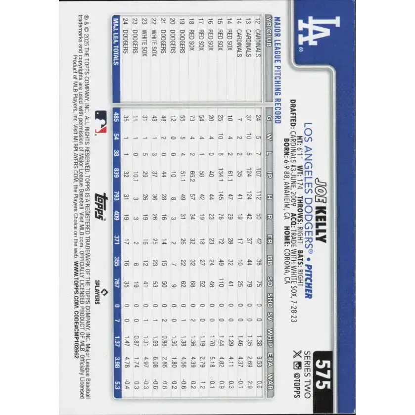 2025 Topps #575 Joe Kelly NM-MT Los Angeles Dodgers Baseball Card - Baseball Card Single