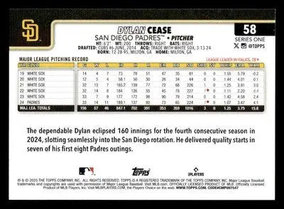 2025 Topps #58 Dylan Cease - Baseball Card Single