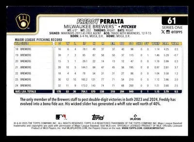 2025 Topps #61 Freddy Peralta - Baseball Card Single