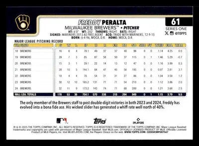 2025 Topps #61 Freddy Peralta - Baseball Card Single
