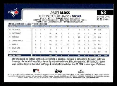 2025 Topps #63 Jake Bloss - Baseball Card Single
