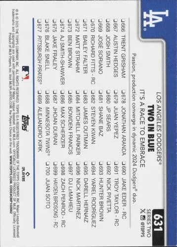2025 Topps #631 Mookie Betts NM-MT Dodgers Combo Card/Checklist ID:78459 - Baseball Card Single