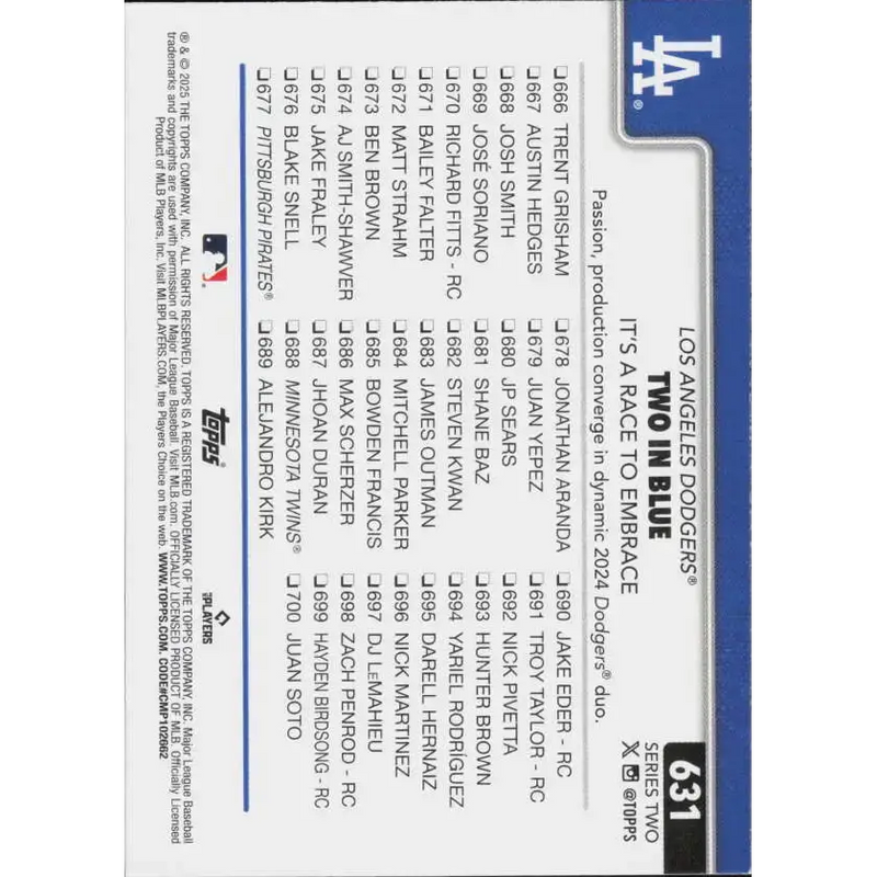 2025 Topps #631 Mookie Betts NM-MT Los Angeles Dodgers Baseball Card
