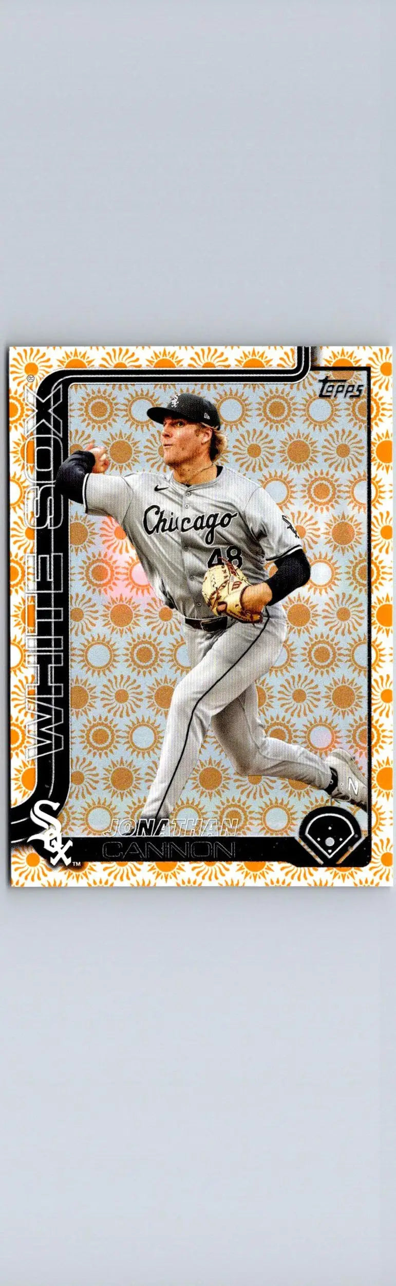 Baseball card featuring pitcher Jonathan Cannon from 2025 Topps Cannon Holiday series