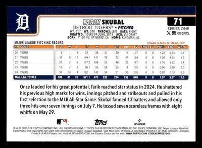 2025 Topps #71 Tarik Skubal - Baseball Card Single