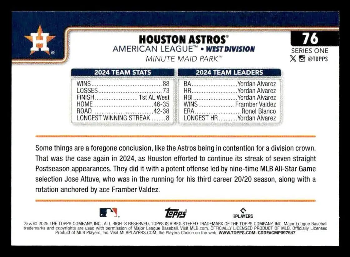 2025 Topps #76 Houston Astros - Baseball Card Single