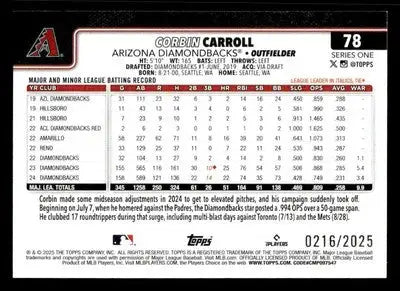2025 Topps #78 Corbin Carroll Gold #/2025 - Baseball Card Single