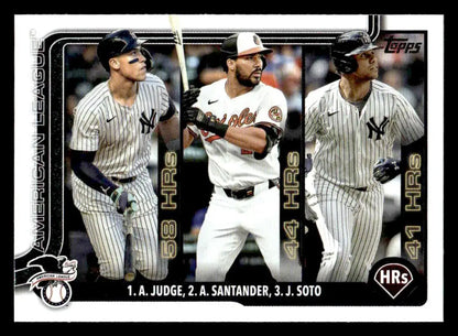 Baseball trading card featuring Aaron Judge, Anthony Santander, Juan Soto and their home run totals