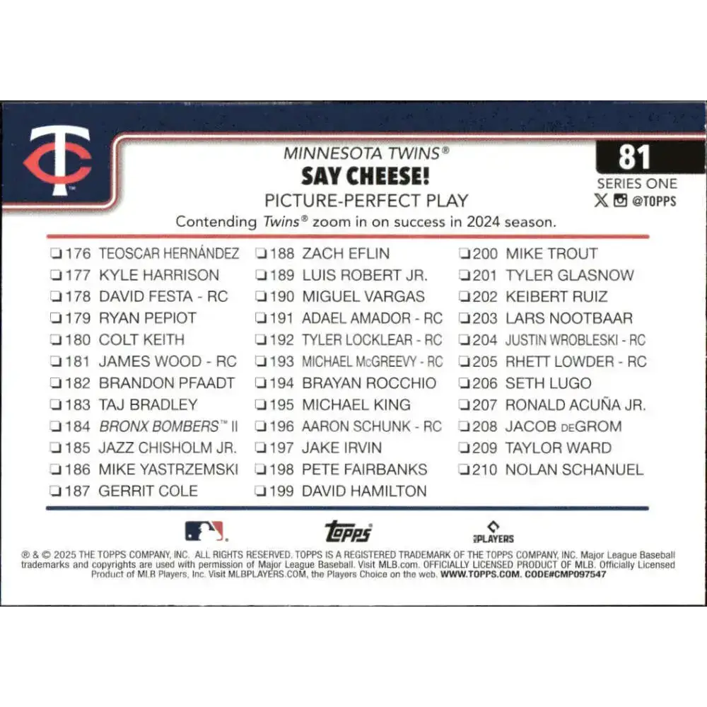 2025 Topps #81 Carlos Correa NM-MT Minnesota Twins Baseball Card - Baseball Card Single