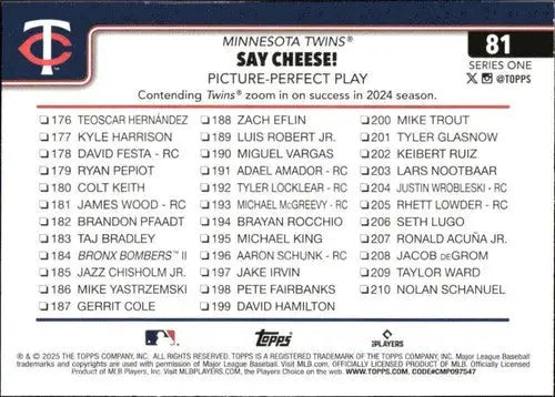 Baseball card checklist for 2025 Topps Carlos Correa NM-MT Twins ID 76934