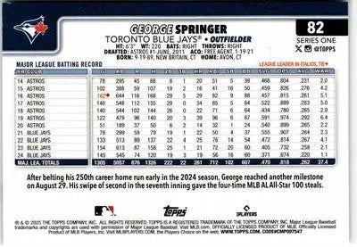 2025 Topps #82 George Springer - Baseball Card Single