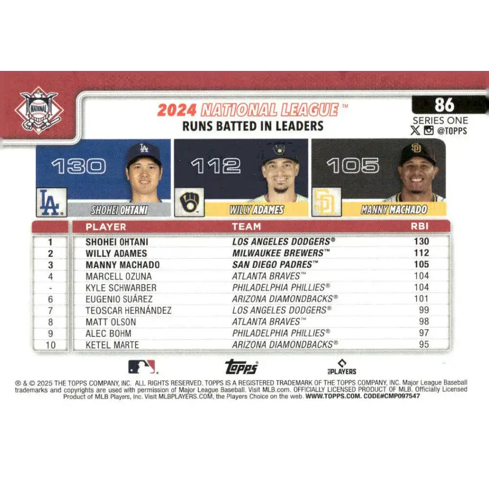 2025 Topps #86 Manny Machado/Shohei Ohtani/Willy Adames NM-MT Los Angeles Dodgers/Milwaukee Brewers/San Diego Padres