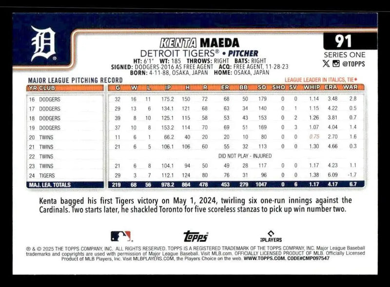 2025 Topps #91 Kenta Maeda - Baseball Card Single