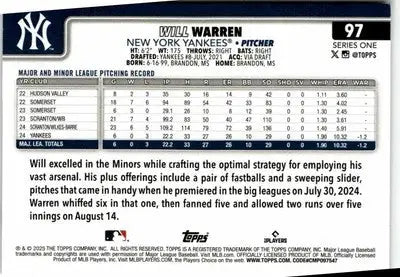 2025 Topps #97 Will Warren - Baseball Card Single