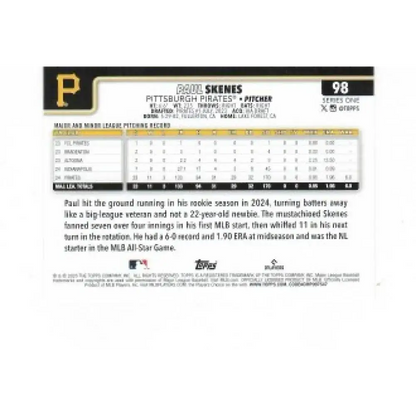 2025 Topps #98 Paul Skenes NM-MT Pittsburgh Pirates Baseball Card