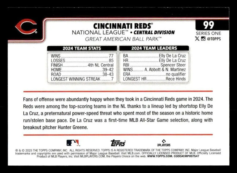 2025 Topps #99 Cincinnati Reds - Baseball Card Single