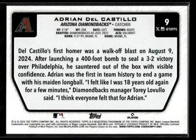 2025 Topps Adrian Del Castillo #9 Flagship Collection (Series Two) Diamondbacks