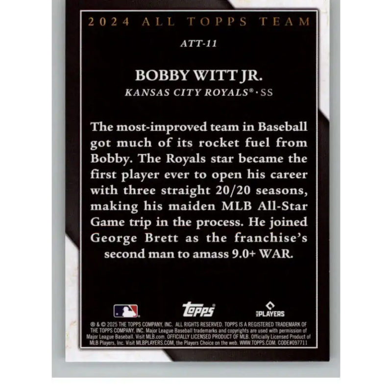 2025 Topps All Topps Team #ATT-11 Bobby Witt Jr. NM-MT Kansas City Royals Baseball Card - Baseball Card Single