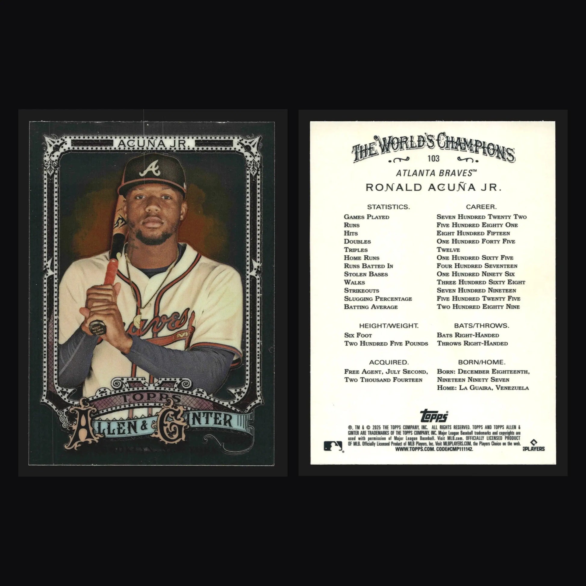 2025 Topps Allen & Ginter #103 Ronald Acuna Jr Braves Silver Portrait Parallel
