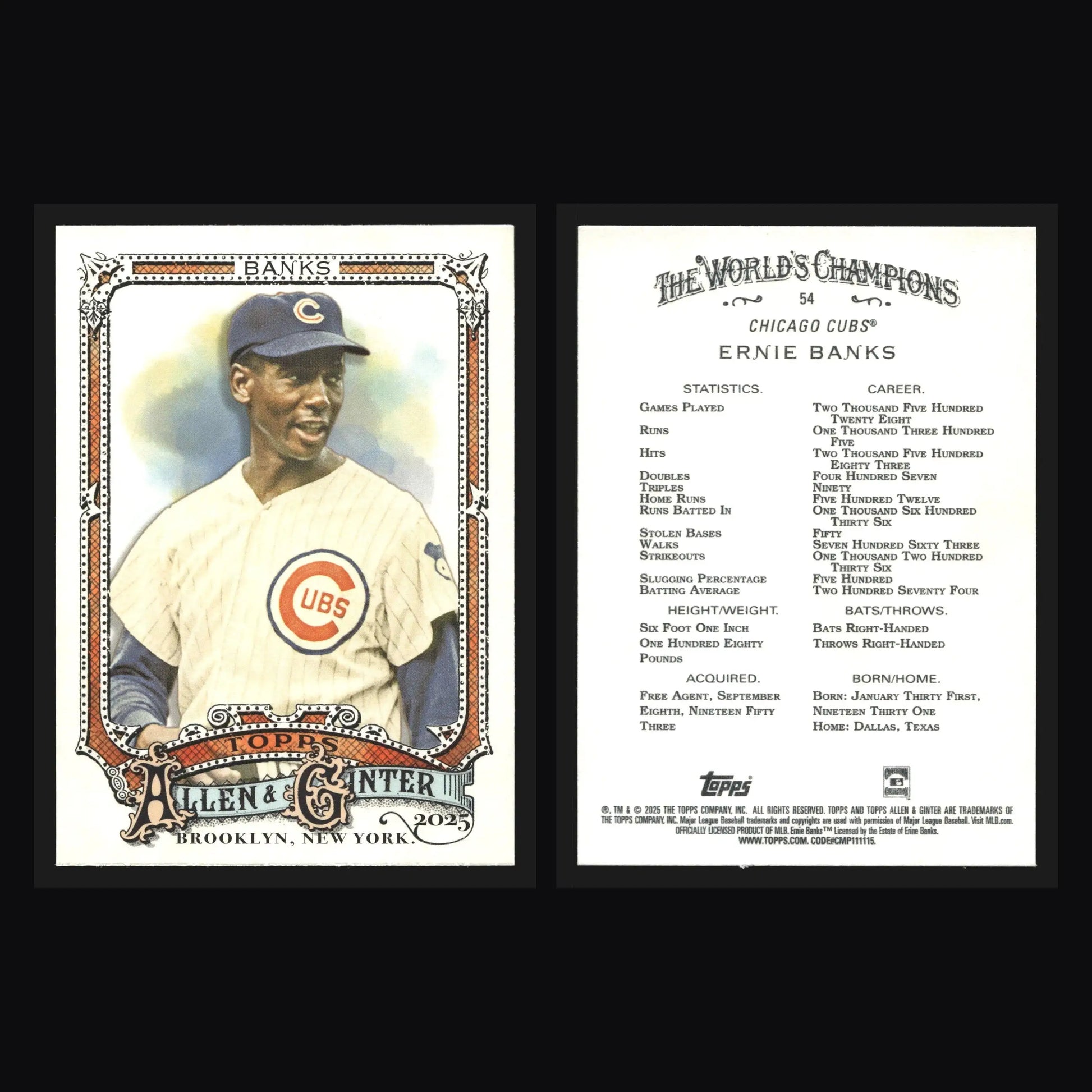 2025 Topps Allen & Ginter #54 Ernie Banks Chicago Cubs HOF - Baseball Card Single