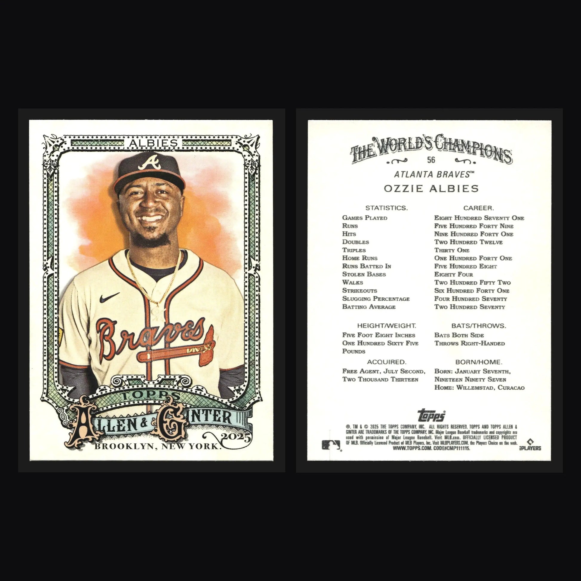 2025 Topps Allen & Ginter #56 Ozzie Albies Atlanta Braves Full Size
