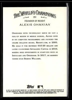 2025 Topps Allen & Ginter Alexis Ohanian #291 Founder of Reddit - Non-Sports Card Single