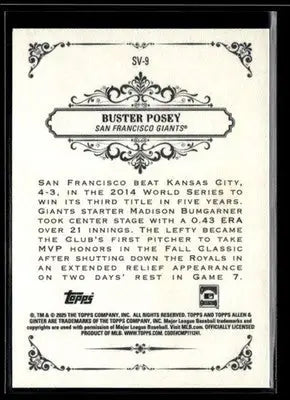 2025 Topps Allen & Ginter Buster Posey #SV-9 Sweet Victory San Francisco Giants