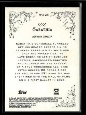 2025 Topps Allen & Ginter CC Sabathia #WC-25 Wicked Curves New York Yankees