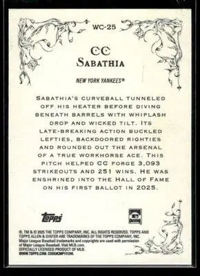 2025 Topps Allen & Ginter CC Sabathia #WC-25 Wicked Curves New York Yankees