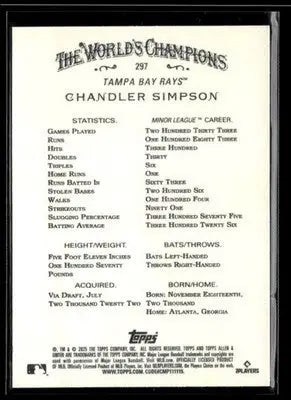 2025 Topps Allen & Ginter Chandler Simpson #297 RC Tampa Bay Rays