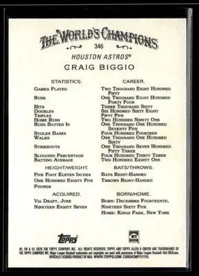 2025 Topps Allen & Ginter Craig Biggio #346 Houston Astros