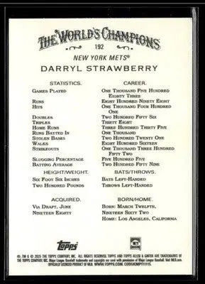 2025 Topps Allen & Ginter Darryl Strawberry #192 New York Mets