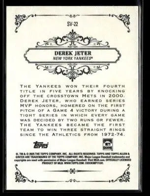 2025 Topps Allen & Ginter Derek Jeter #SV-22 Sweet Victory New York Yankees